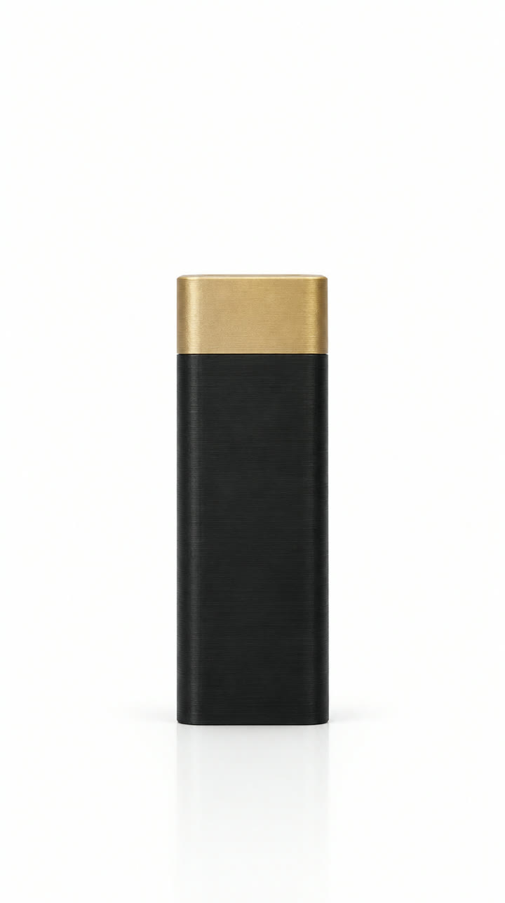 The Double in matte black with a gold lid, standing upright